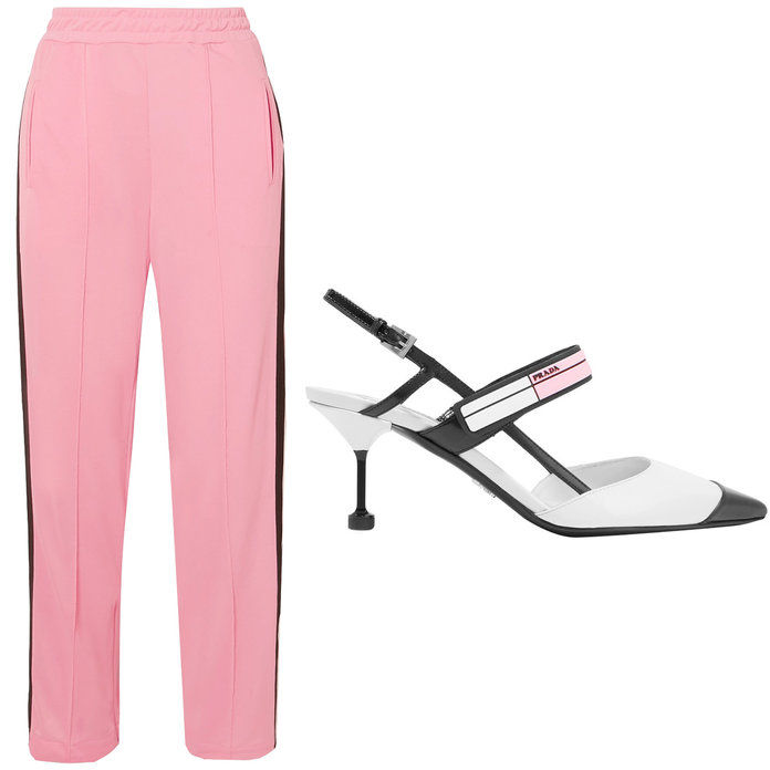 علكة pink striped pique pants with leather slingback pumps 