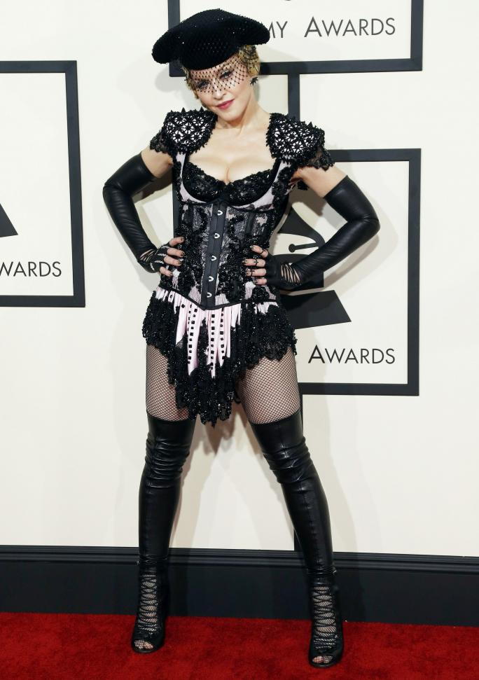 السيدة العذراء arrives at the 57th annual Grammy Awards in Los Angeles