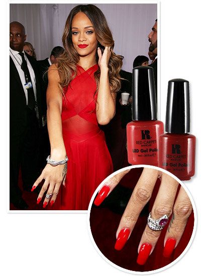 ريهانا's Red Grammy mani matched perfectly with her bright red dress