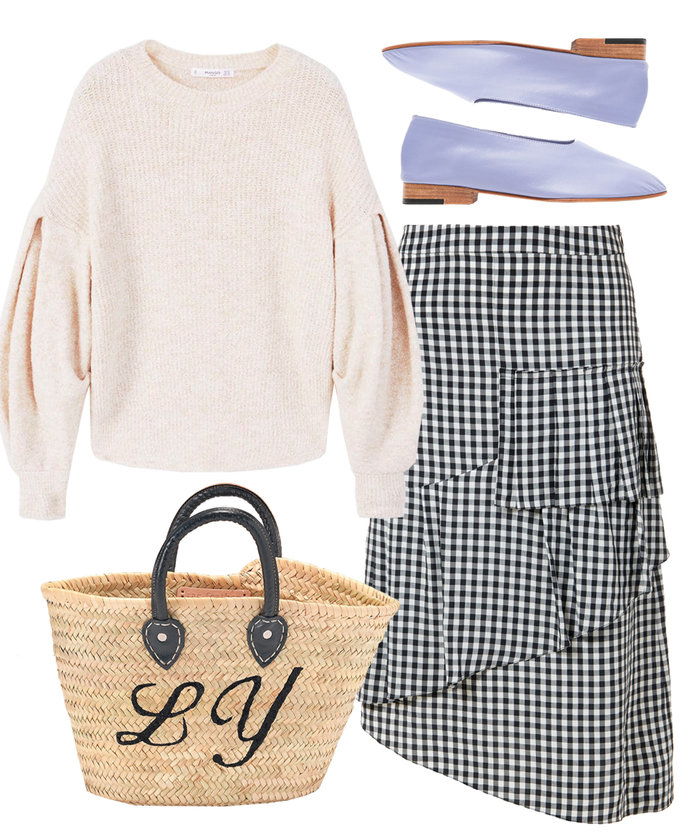 اذهب lady-like in a gingham skirt with ruffle detail. 