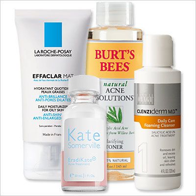 كيت Somerville Acne Treatment, Burt's Bees Solution, Clenziderm Cleanser, and La Roche-Posy Mat