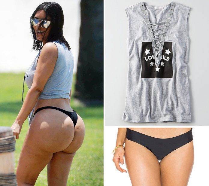 كيم Kardashian T-Shirt and Thong