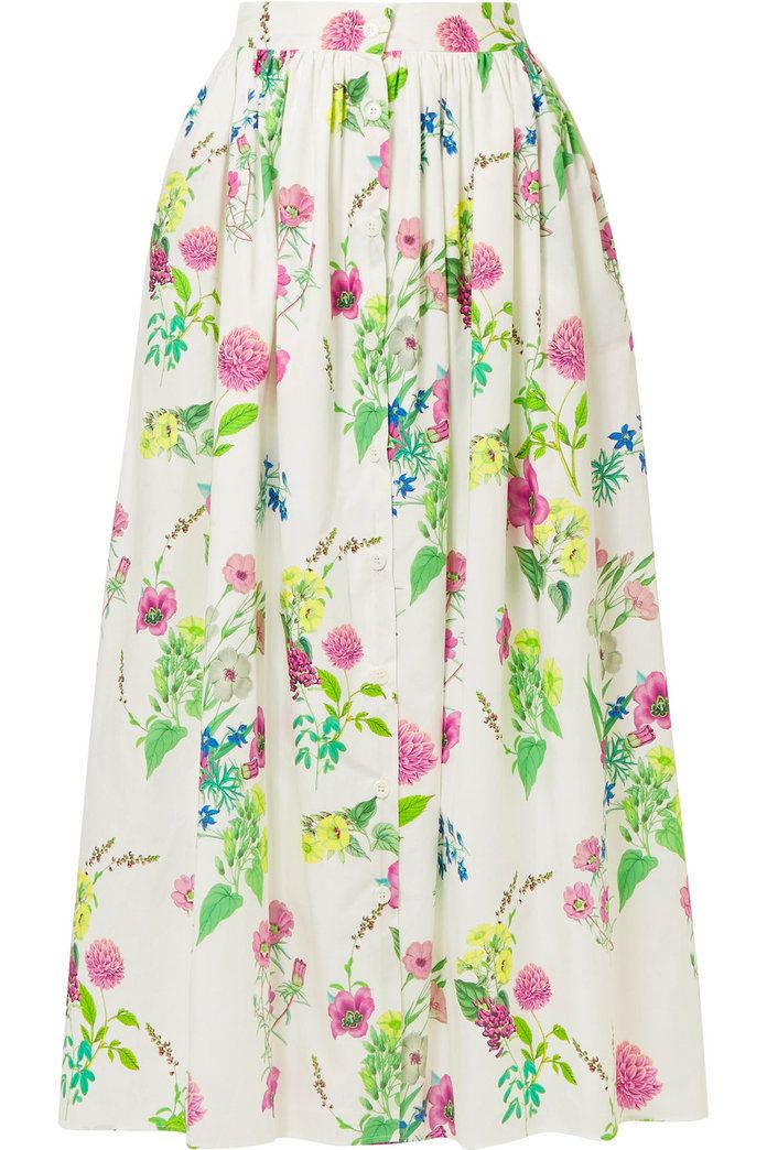 طباعة الأزهار Cotton-Poplin Maxi Skirt 