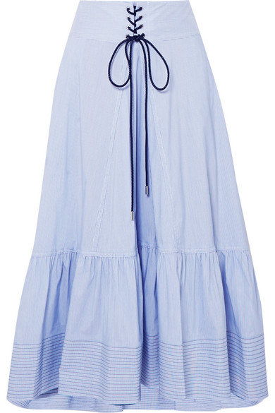 الدانتيل الهاتفي Striped Cotton-Blend Poplin Midi Skirt 