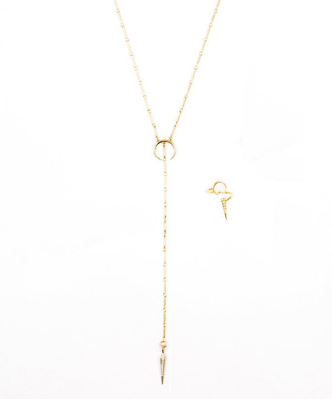 لوف AJ Pavé Tusk Lariat & Open Crescent Ring Exclusive Set 