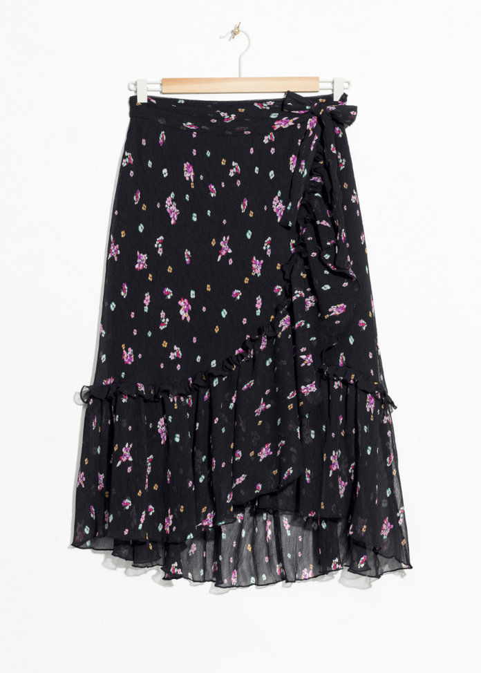 شفاف Floral Ruffle Midi Skirt 