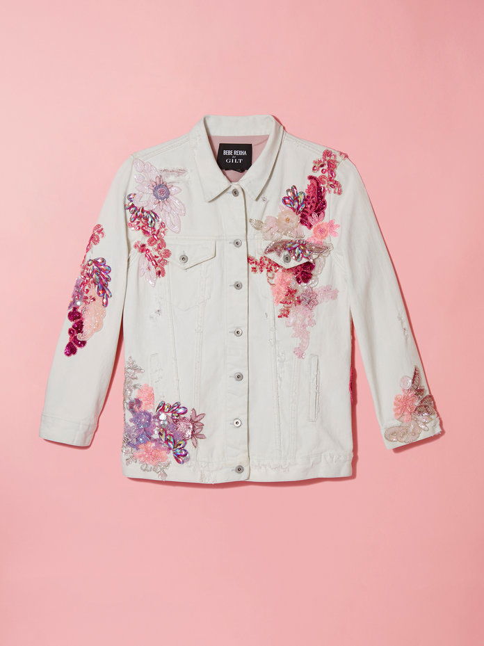 محزن White Denim Jacket with Beadwork 