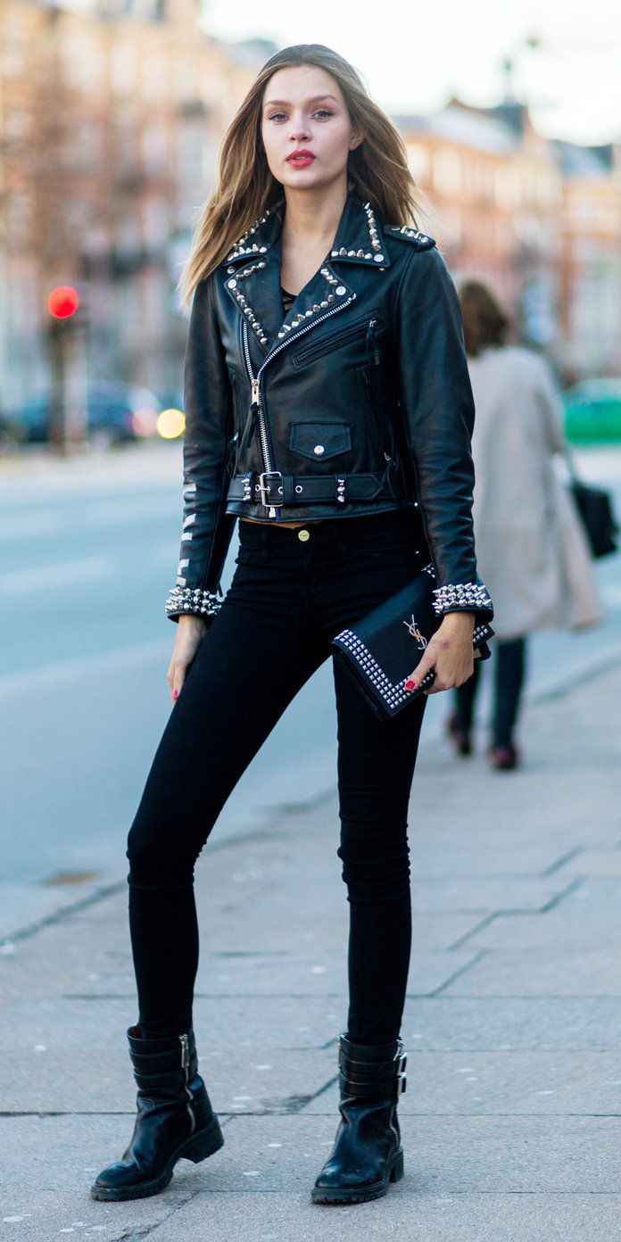 جوزفين Skriver in a Leather Jacket 