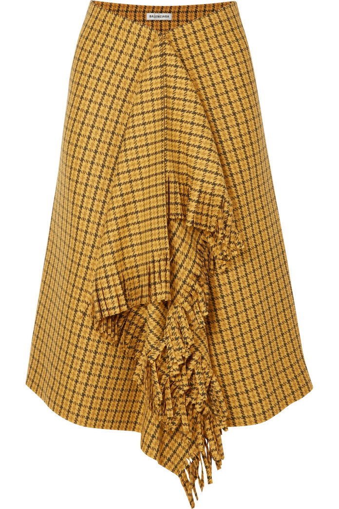 Фрингед Checked Tweed Midi Skirt