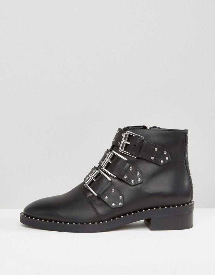 Асхер Leather Studded Ankle Boots