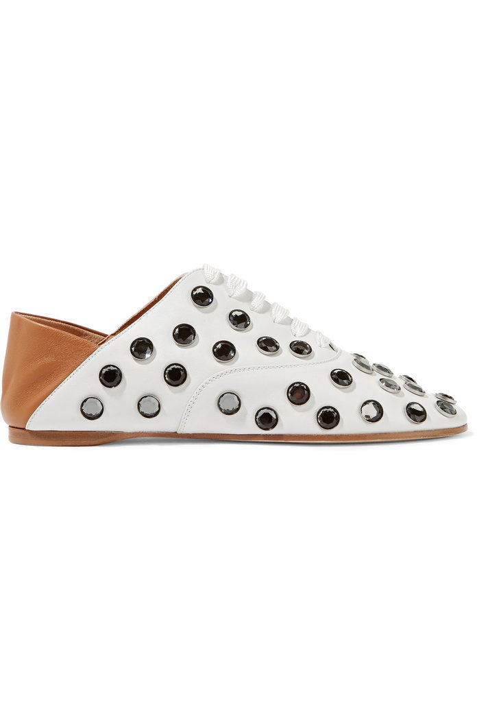 ميكا crystal-embellished leather loafers