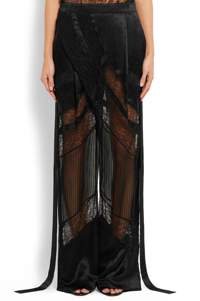 جيفنشي Wide-leg pants in black satin, lace and chiffon