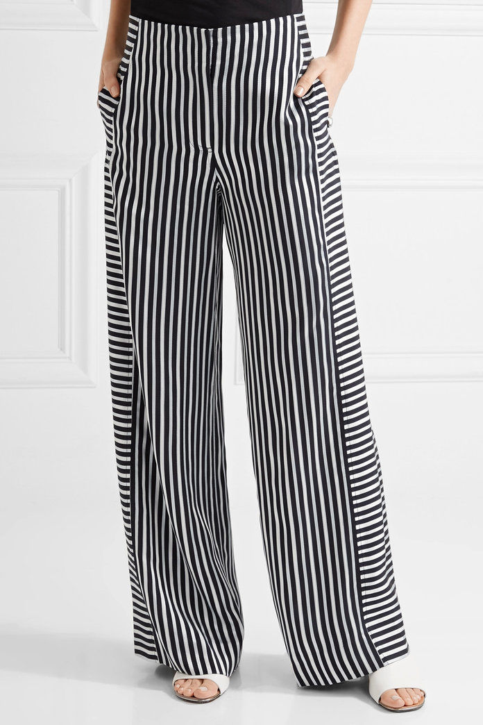 إليزابيث and James Jones striped satin and crepe wide-leg pants